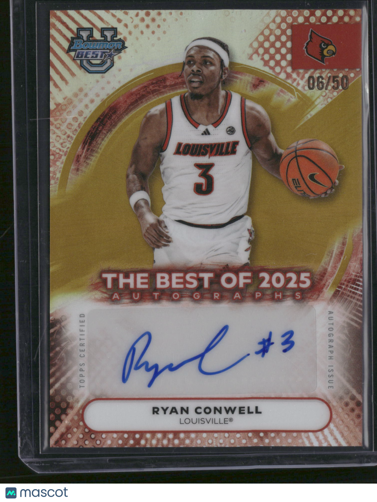 Ryan Conwell 2025 Bowman University Best U #BA-RC Gold Refractor Autograph