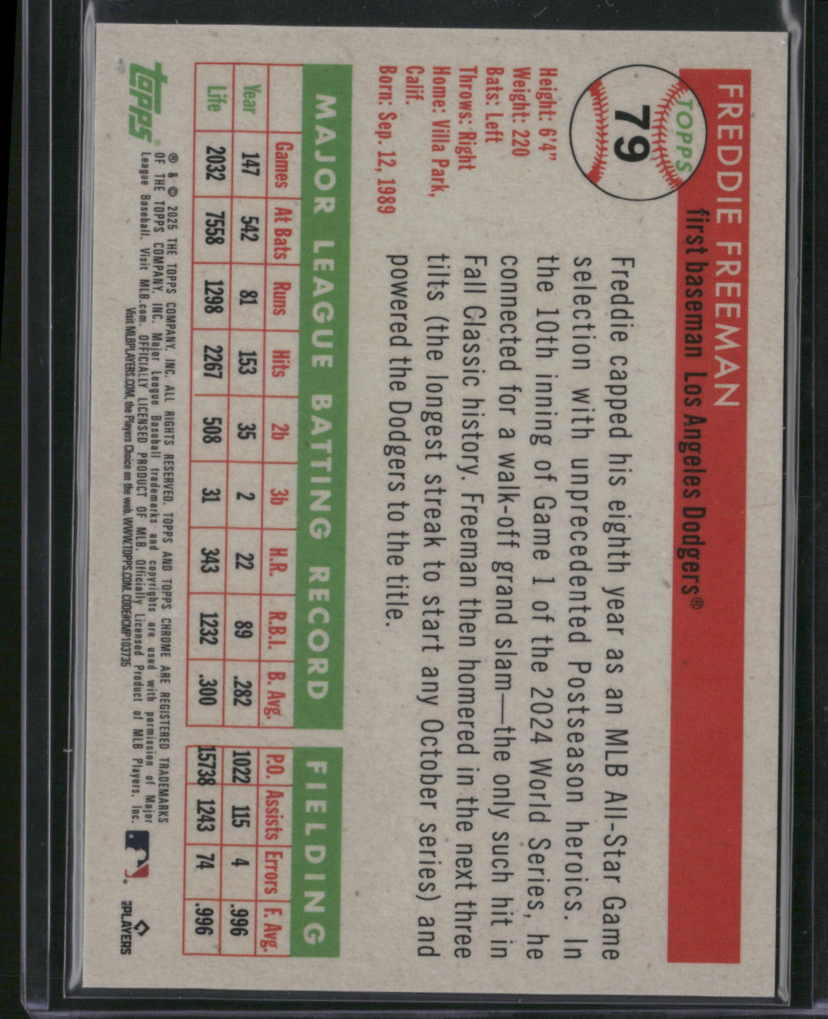Freddie Freeman 2025 Topps Chrome #79 Gold Refractor