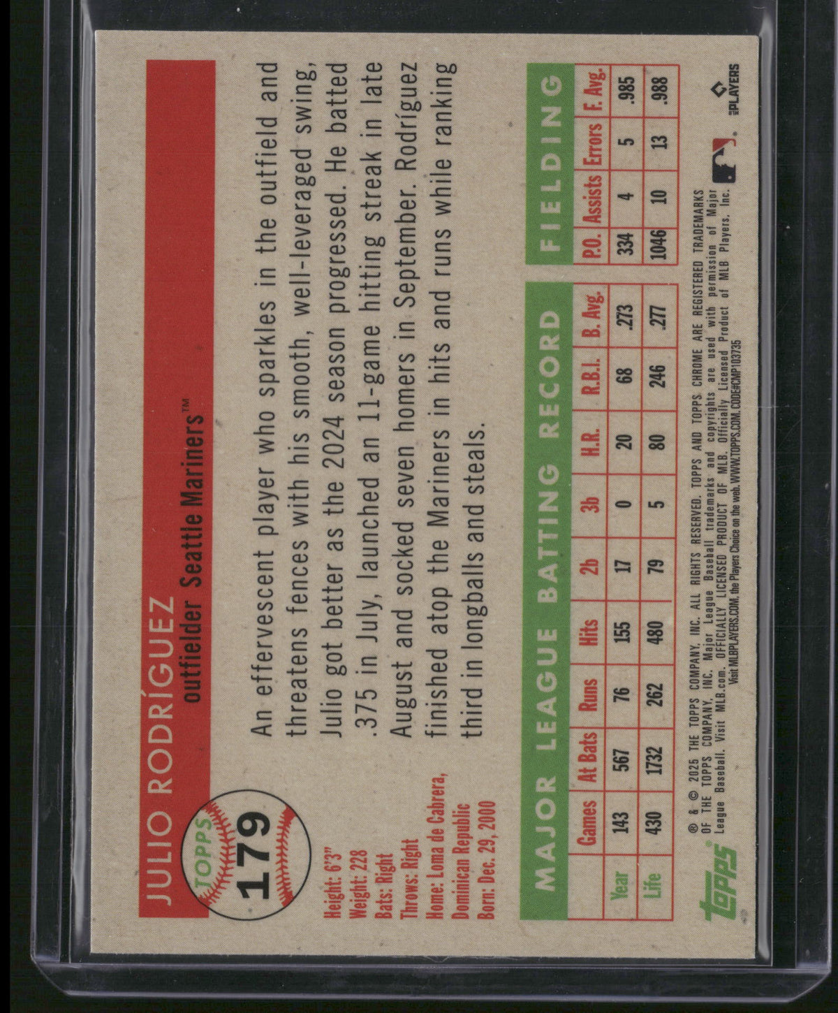 Julio Rodríguez 2025 Topps Chrome #179 Orange