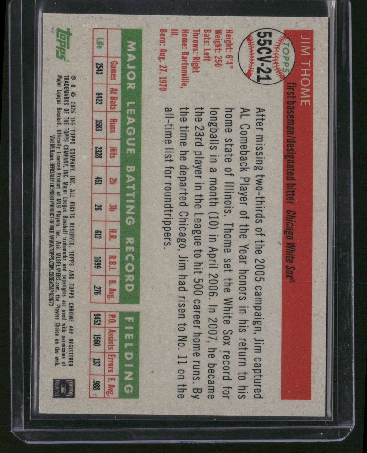 Jim Thome 2008 Topps Chrome #55CV-21