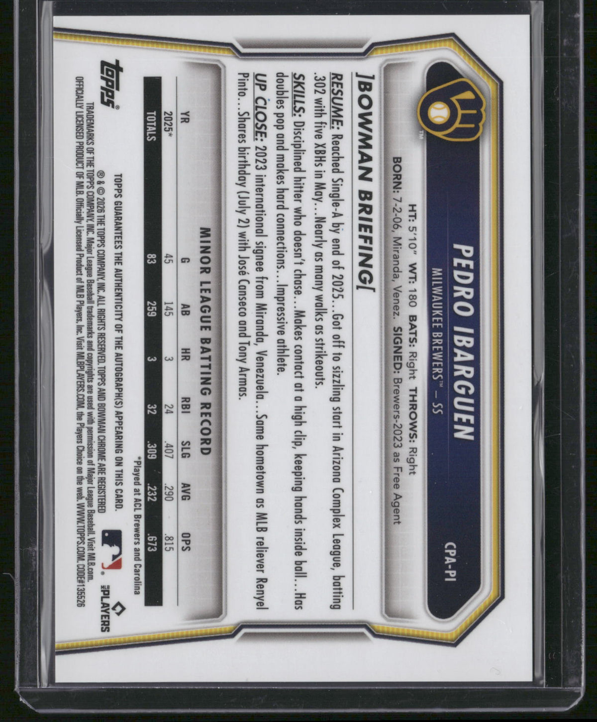 Pedro Ibarguen 2024 Bowman Chrome #CPA-PI Green Refractor /125