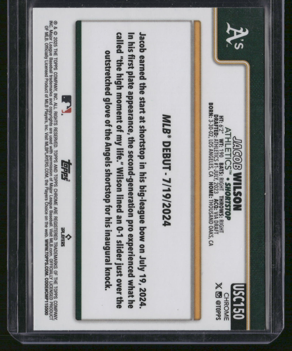 Jacob Wilson 2024 Topps Chrome Update Series #USC150 Green Mosaic RC