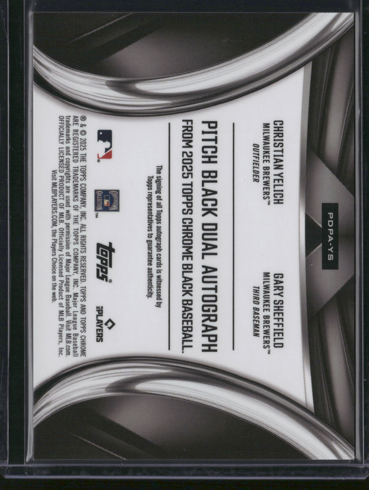 Gary Sheffield Christian Yelich 2025 Topps Chrome Black Pitch Black Dual Autograph #PDPA-YS Dual Autograph