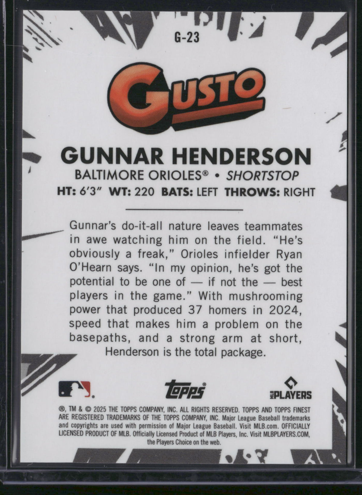 Gunnar Henderson 2025 Topps Finest Gusto #G-23