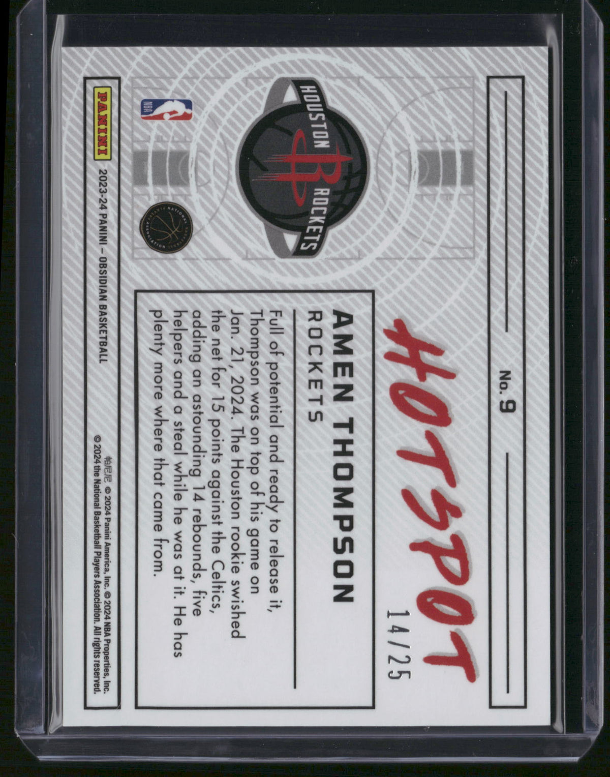 Amen Thompson 2024 Panini Obsidian Hotspot #9 Green /25 RC