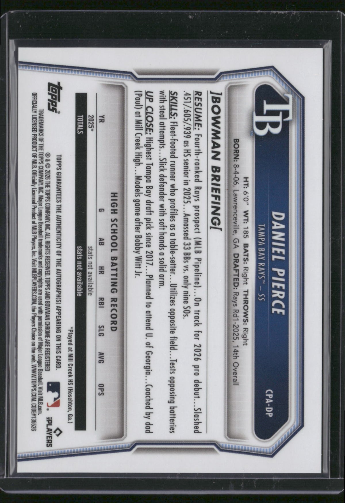 Daniel Pierce 2026 Bowman Chrome #CPA-DP 1st Bowman
