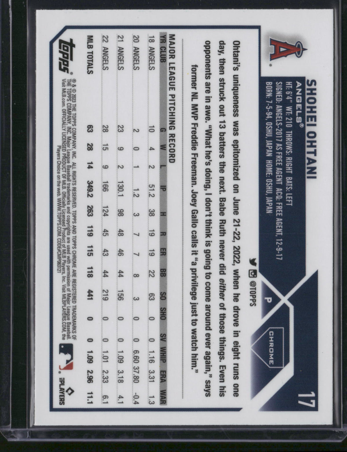 Shohei Ohtani 2023 Topps Chrome #17 Pink Refractor