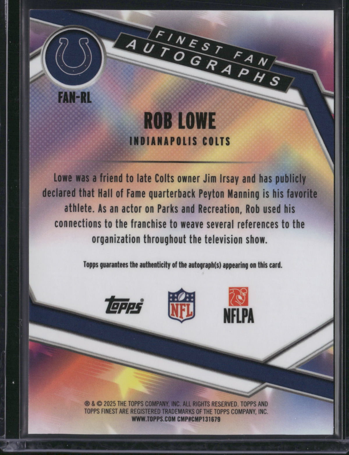 Rob Lowe 2025 Topps Finest #FAN-RL Fan Autographs