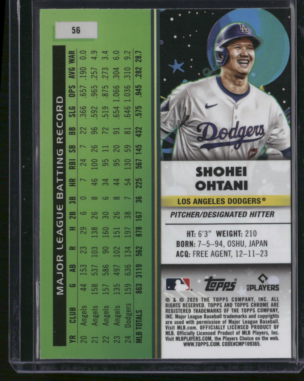 Shohei Ohtani 2025 Topps Chrome Cosmic #56