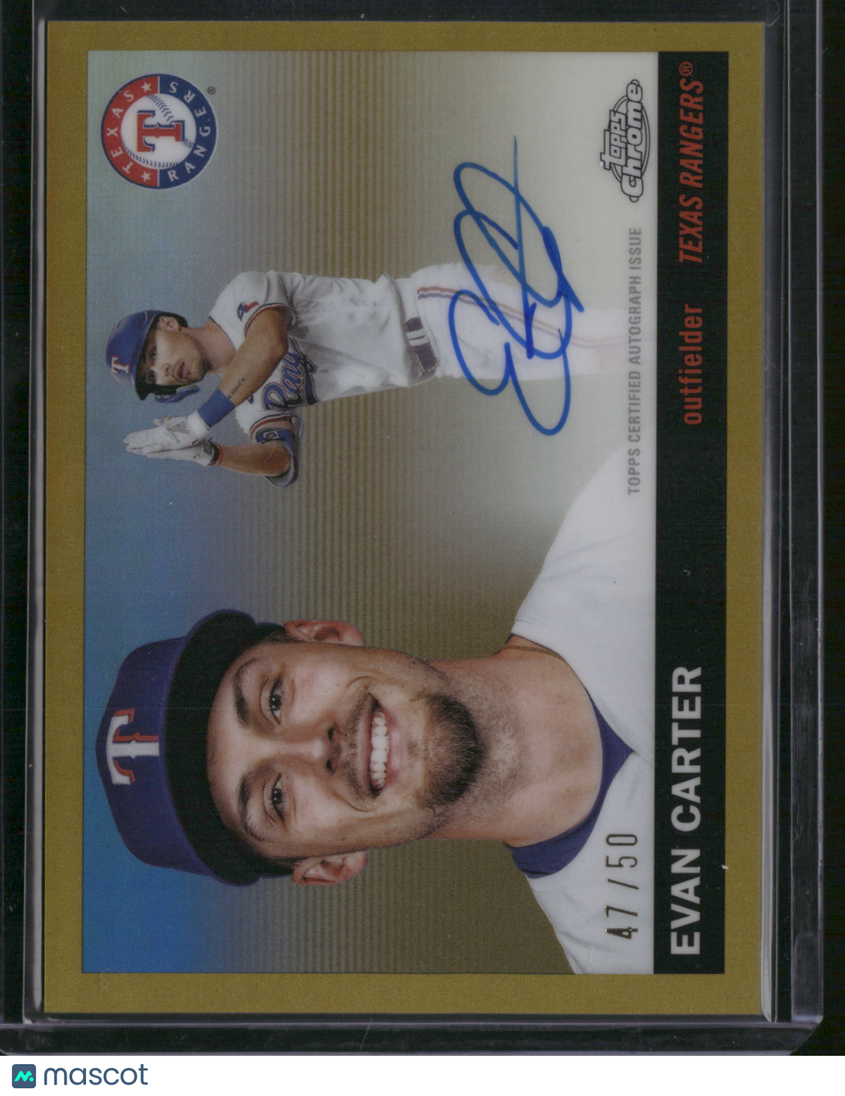 Evan Carter 2025 Topps Chrome Platinum Baseball #CPA-EC Gold /50