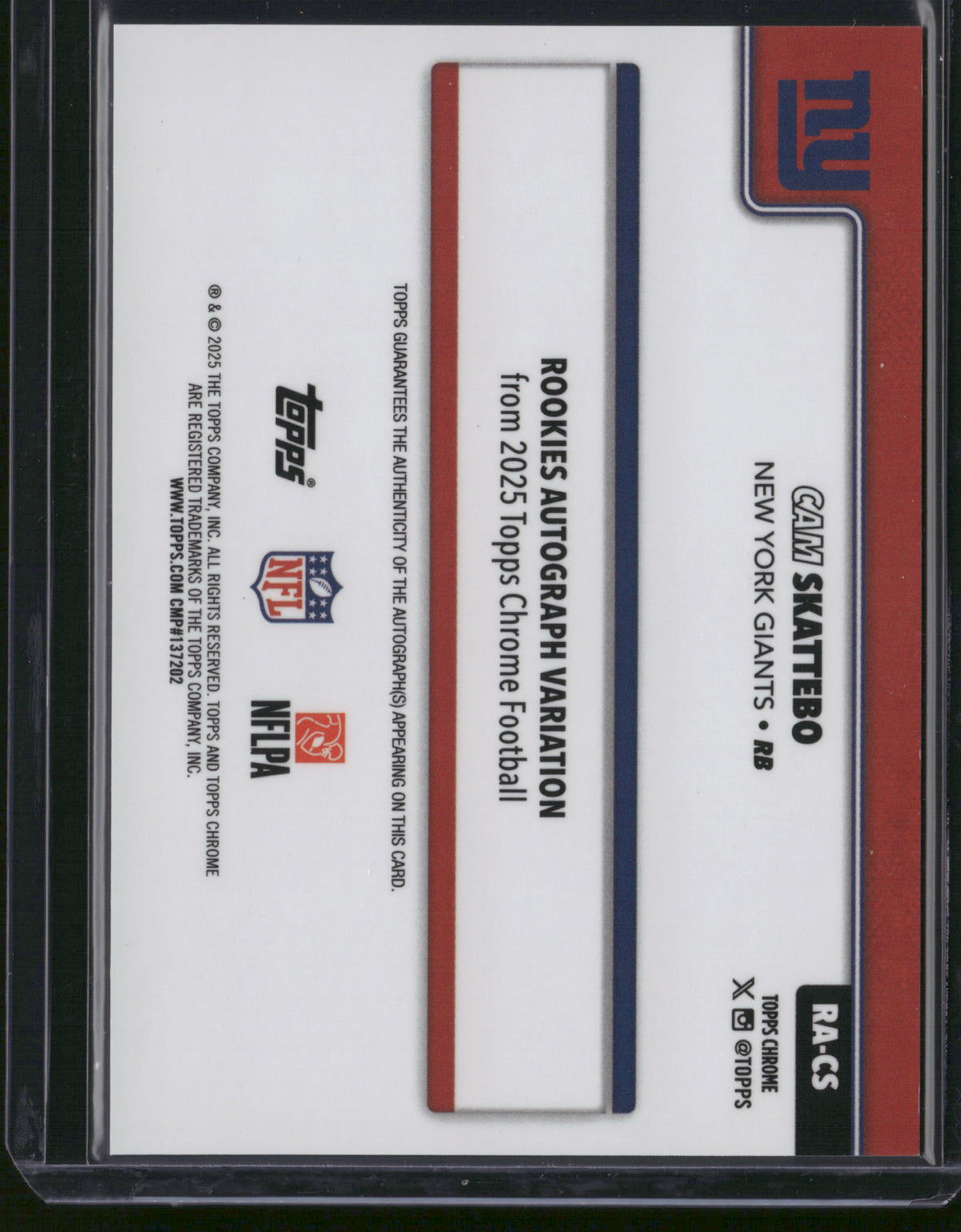 Cam Skattebo 2025 Topps Chrome #RA-CS Aqua Refractor /299 RC