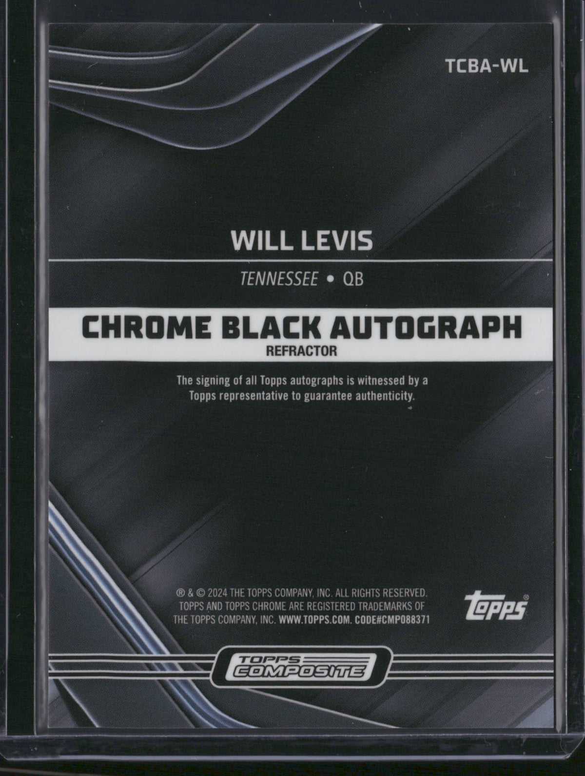 Will Levis 2024 Topps Composite Chrome Black #TCBA-WL Refractor RC