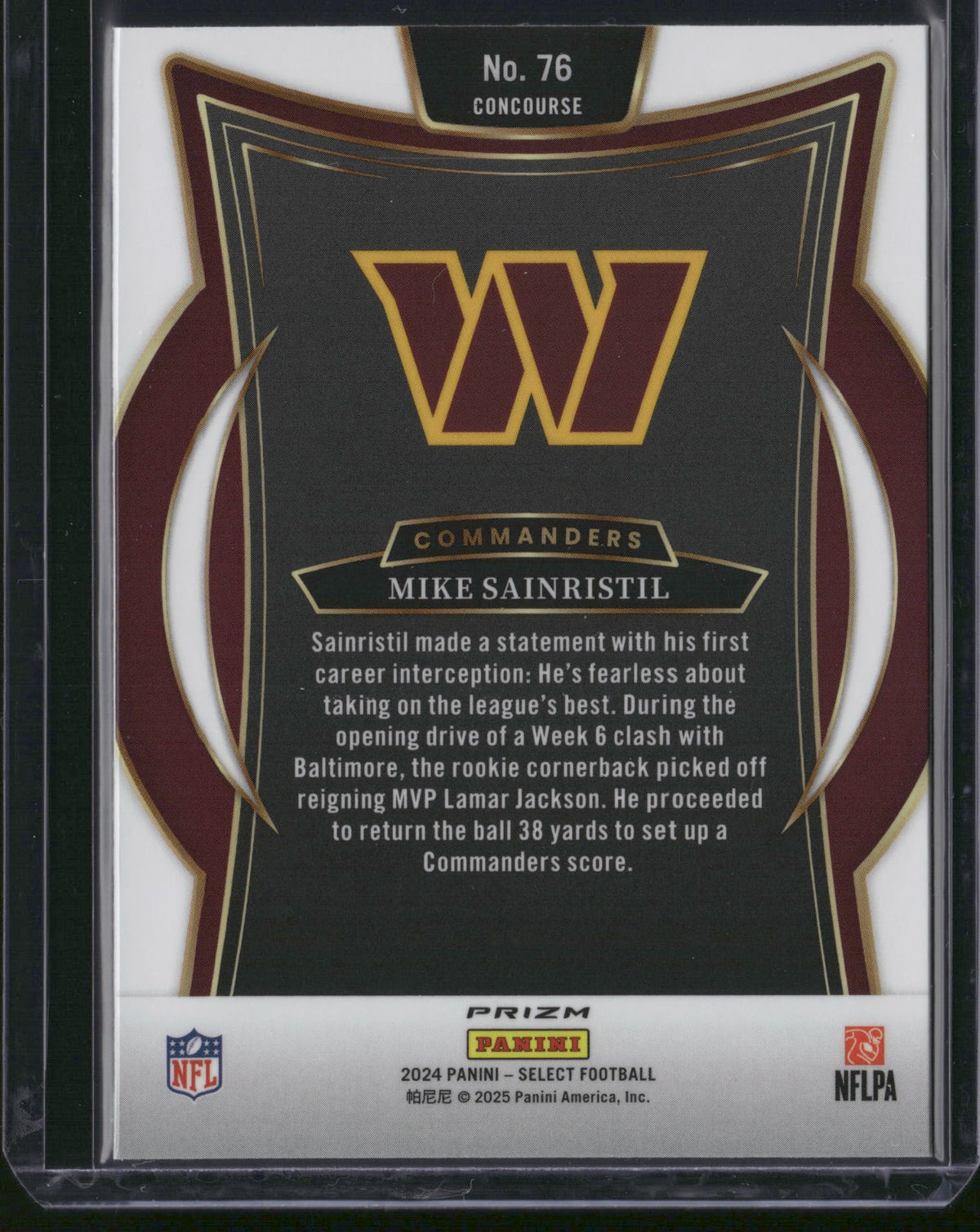 Mike Sainristil 2025 Panini Select Concourse #76 Zebra Prizm RC