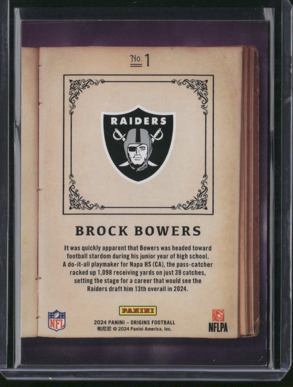 Brock Bowers 2024 Panini Origins Origin Story #1 RC