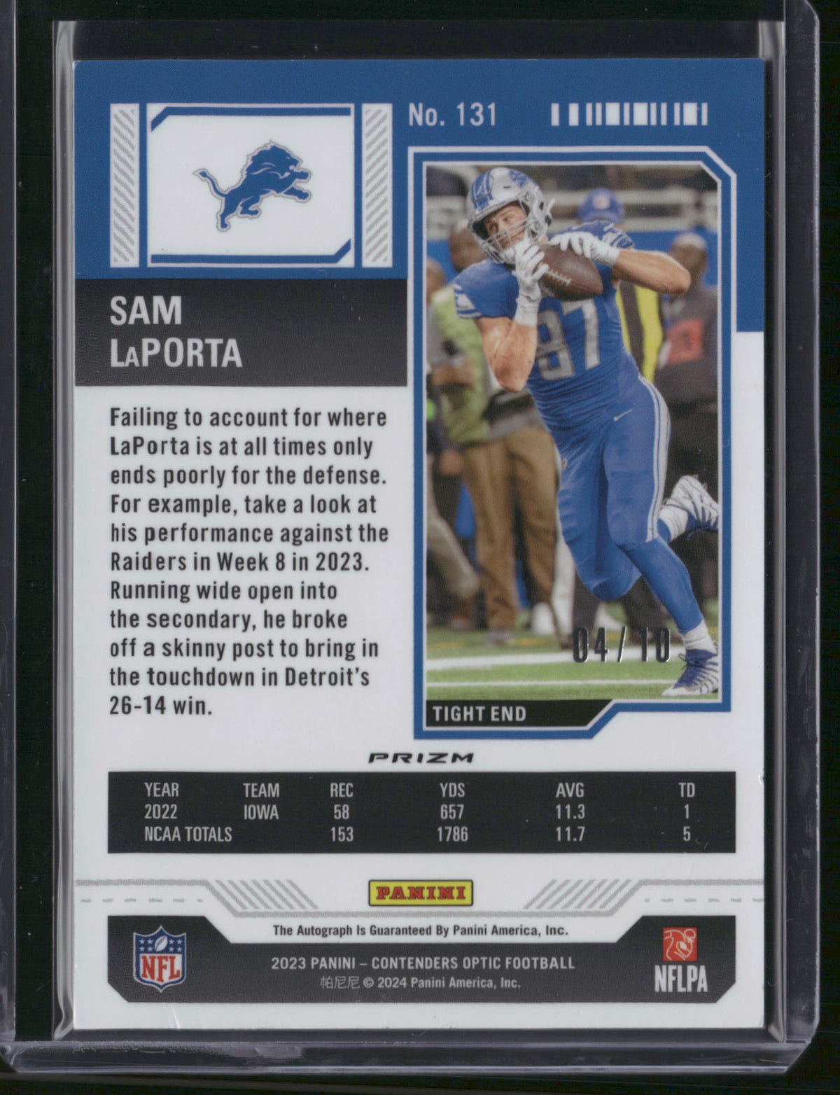 Sam LaPorta 2024 Panini Contenders Optic #131 Gold /10 RC