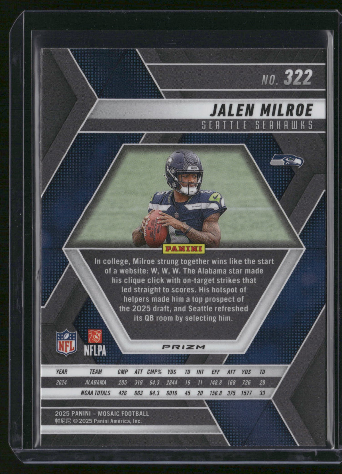 Jalen Milroe 2025 Panini Mosaic Football #322 Genesis RC