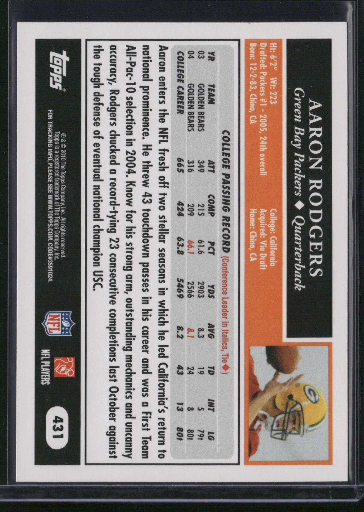 Aaron Rodgers 2010 Topps Football 50th Anniversary #431