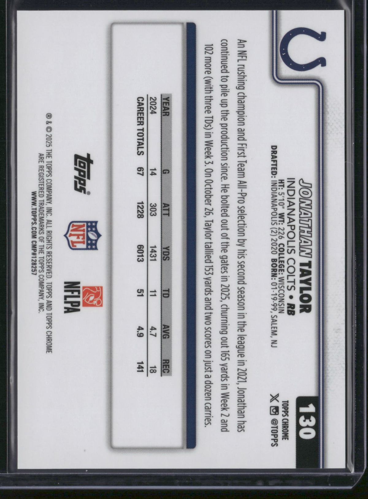 Jonathan Taylor 2025 Topps Chrome #130 /30