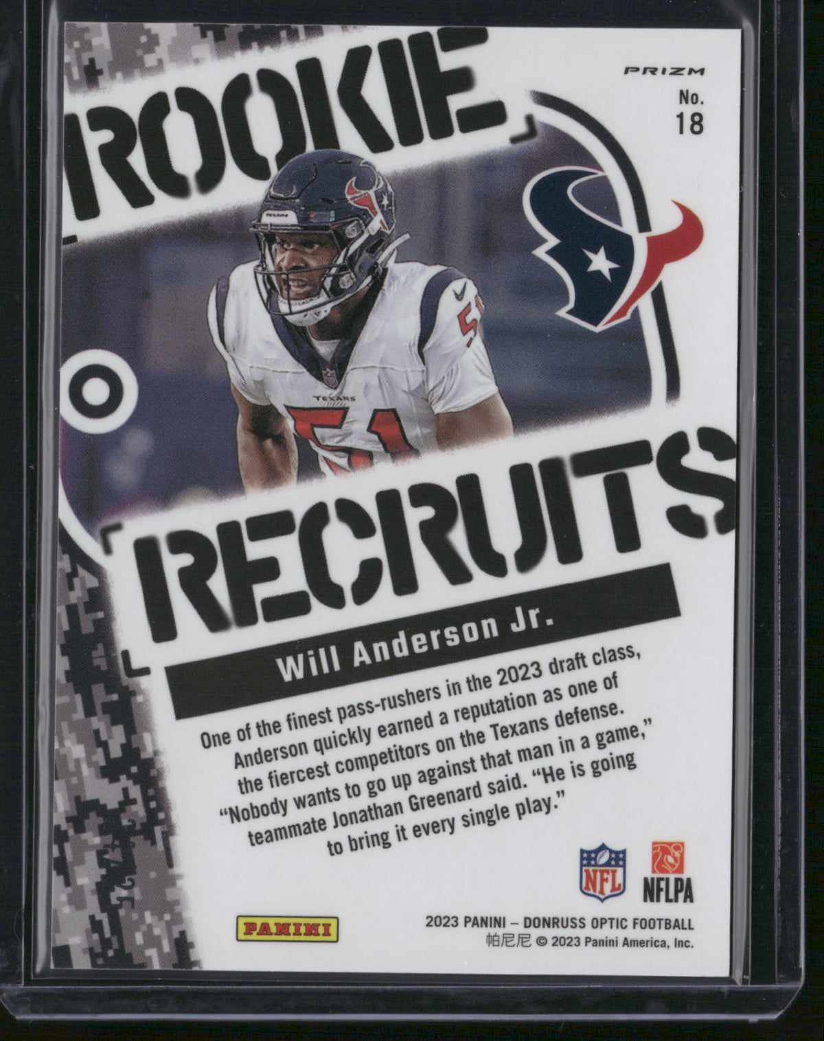 Will Anderson Jr. 2023 Panini Donruss Optic Prizm Rookie Recruits #18