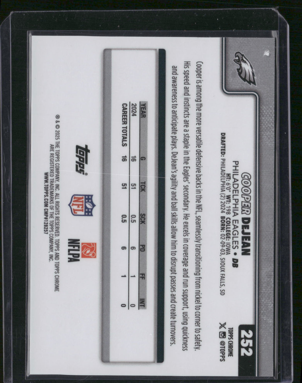 Cooper DeJean 2025 Topps Chrome #252 FDI Molten Refractor /6 Eagles