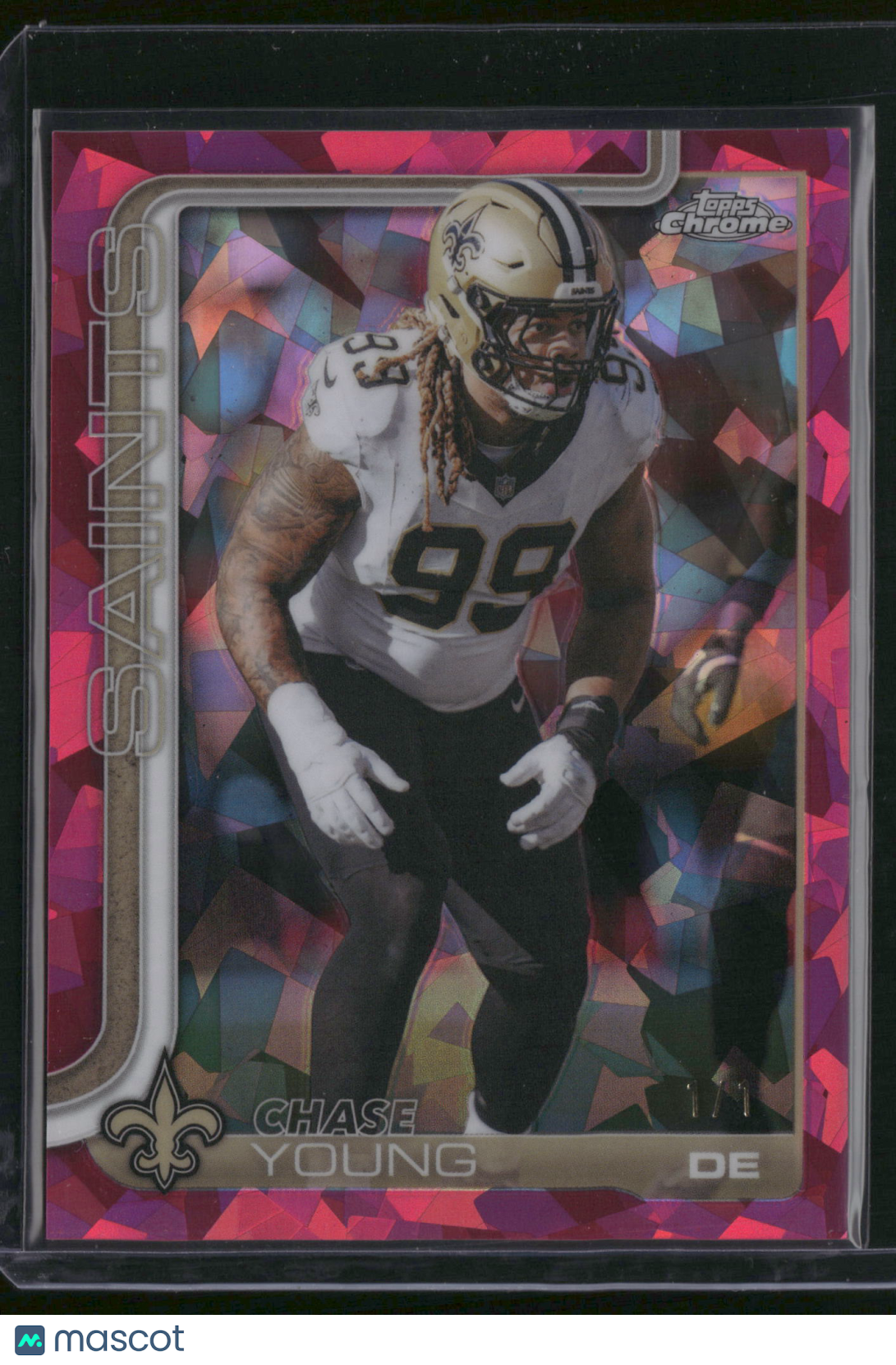 Chase Young 2025 Topps Chrome Sapphire Padparadscha 1/1 #220 Saints