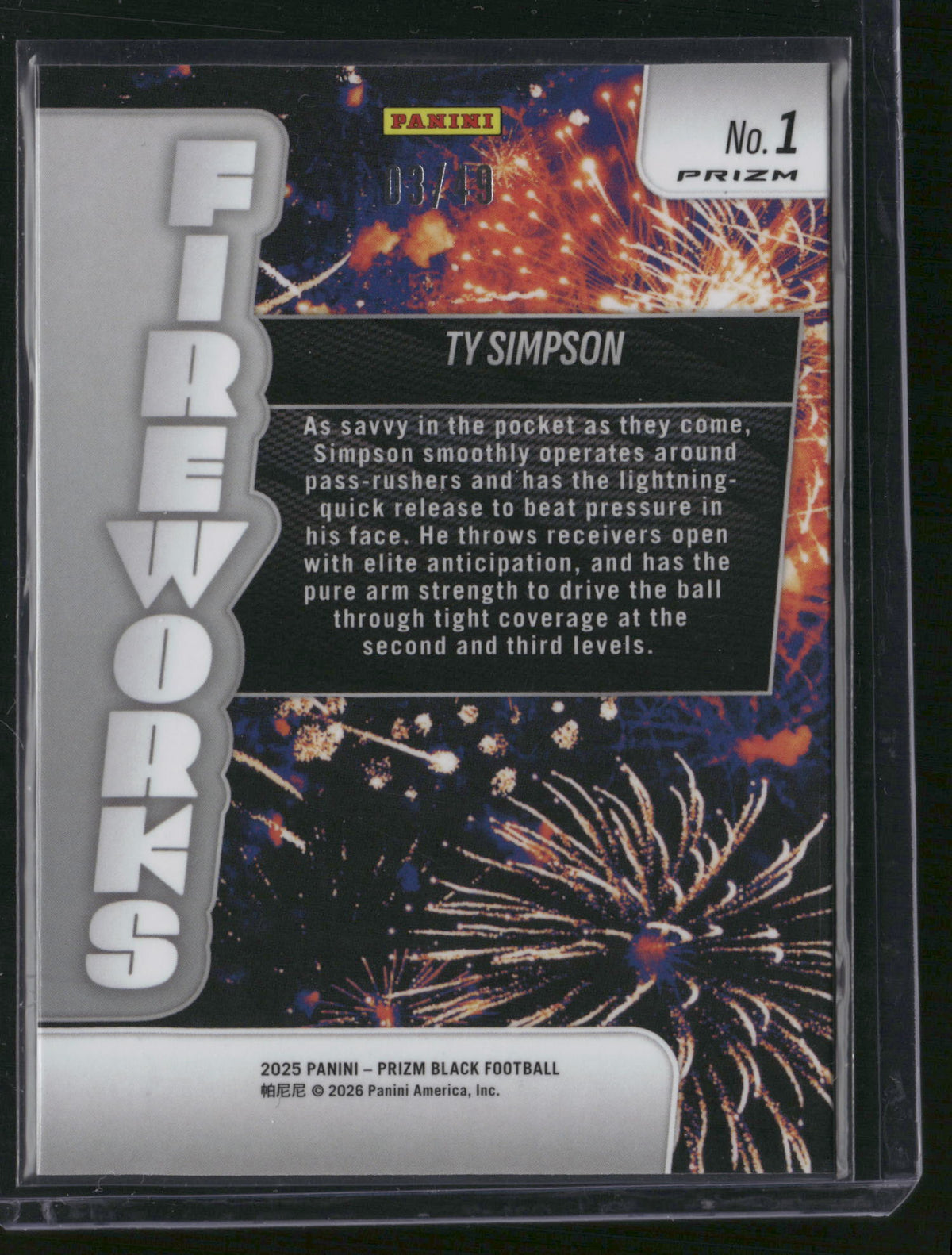Ty Simpson 2025 Panini Prizm Black Fireworks #1 Orange /19