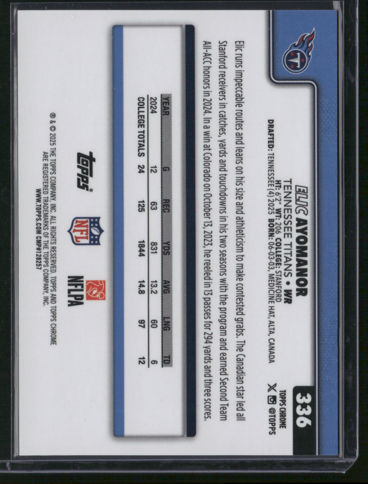 Elic Ayomanor 2025 Topps Chrome #336 Lava Refractor /6 RC