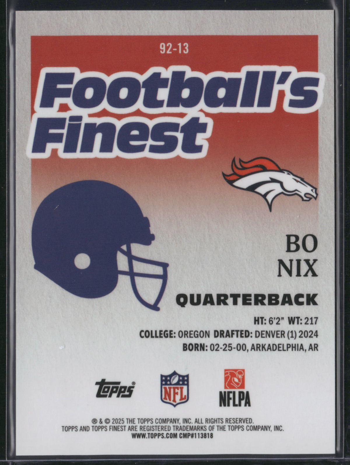 Bo Nix 2025 Topps Football's Finest #92-13 /92