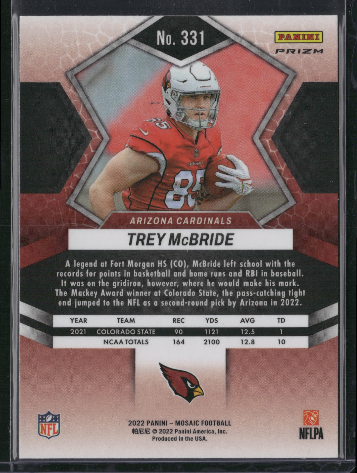 Trey McBride 2022 Panini Mosaic Prizm #331 Red Sparkle RC
