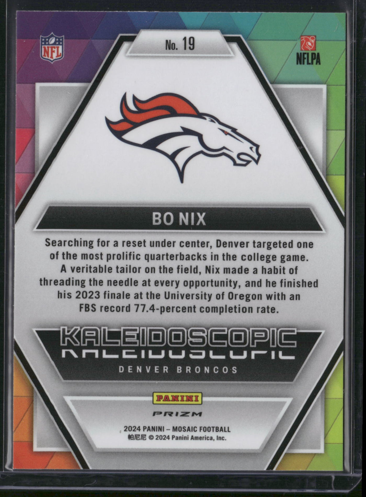 Bo Nix 2024 Panini Mosaic Prizm Kaleidoscopic #19