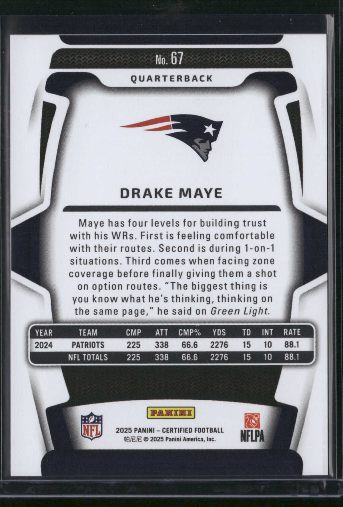 Drake Maye 2025 Panini Certified #67 Green /25