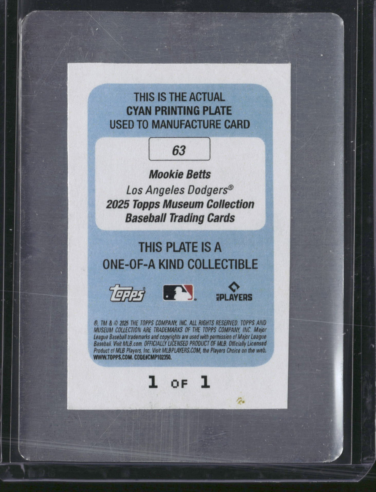 Mookie Betts 2025 Topps Museum Collection #63 Cyan Printing Plate /1
