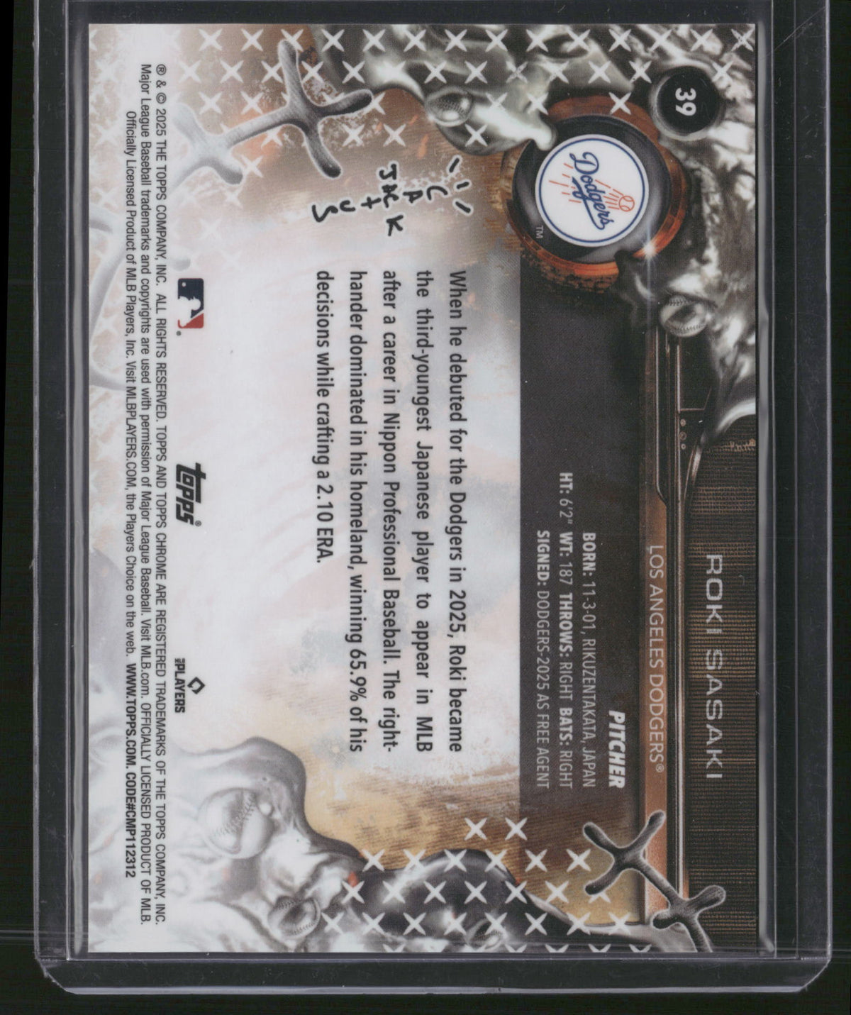 Roki Sasaki 2025 Topps Chrome Cactus Jack #39 RC