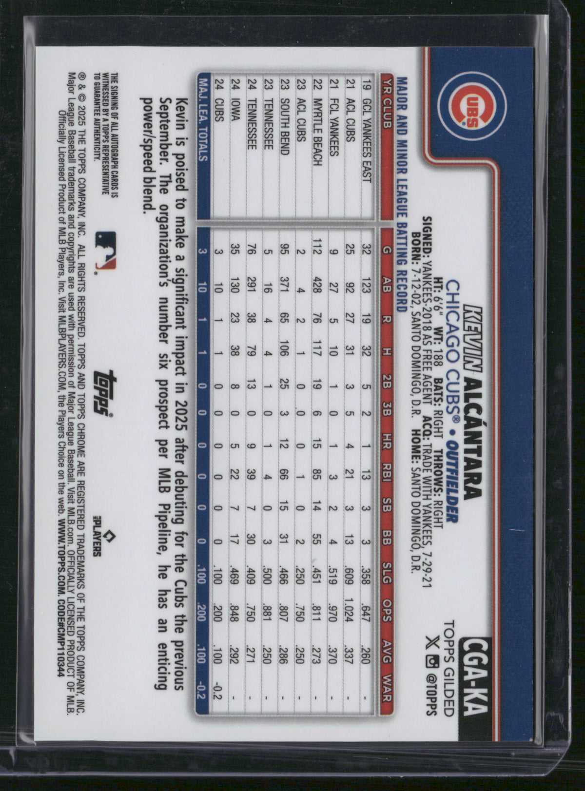 Kevin Alcántara 2025 Topps Chrome Gilded #CGA-KA Gold RayWave RC