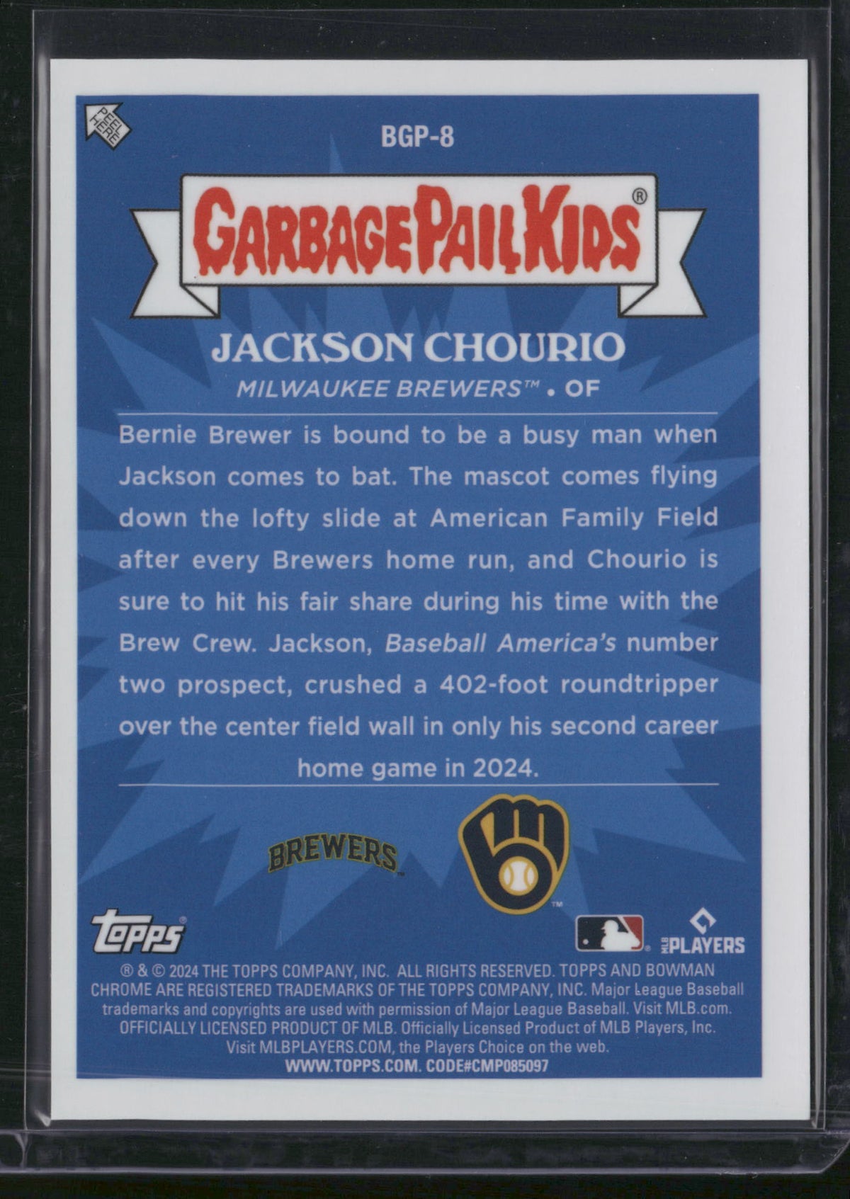 Jackson Chourio 2024 Topps Garbage Pail Kids x MLB #BGP-8 RC