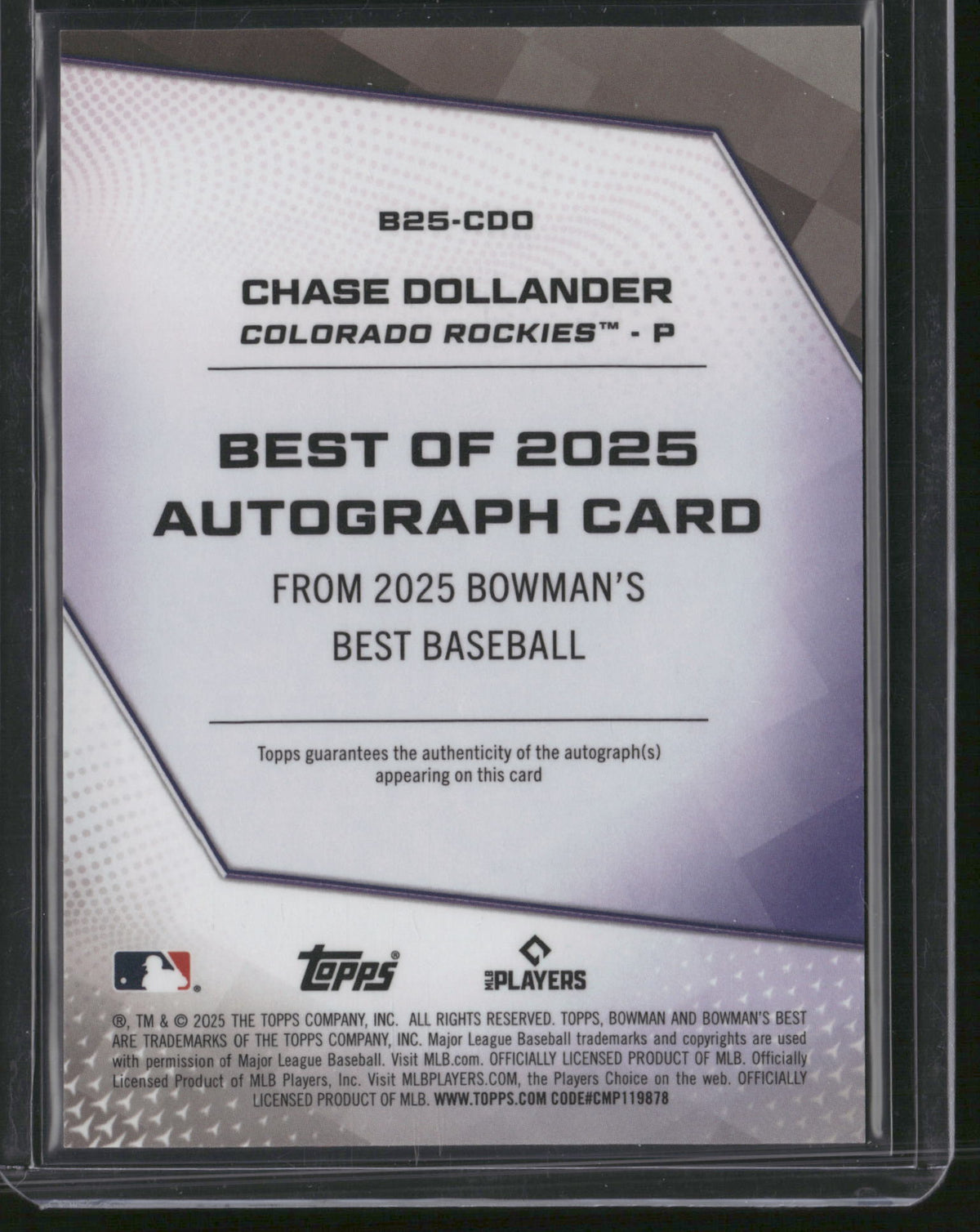 Chase Dollander 2025 Bowman's Best #B25-CDO Gold Refractor /50 RC