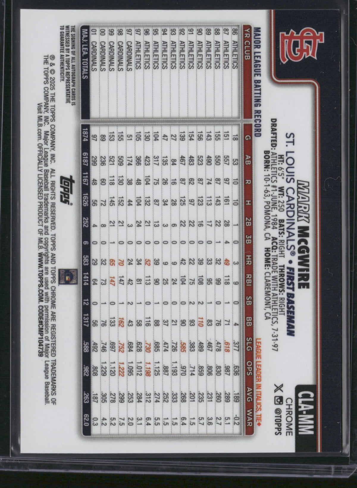 Mark McGwire 2025 Topps Chrome #CLA-MM Orange /25