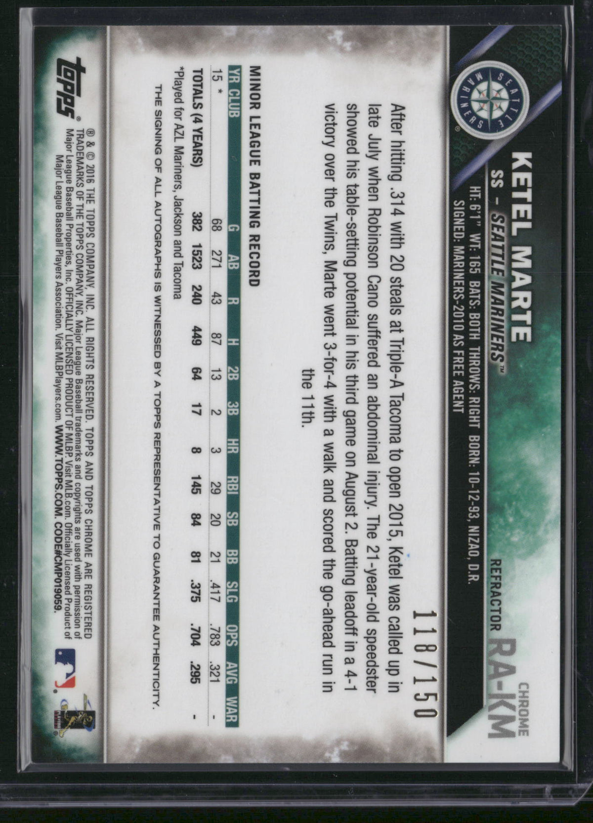 Ketel Marte 2016 Topps Chrome #RA-KM Refractor /150 RC