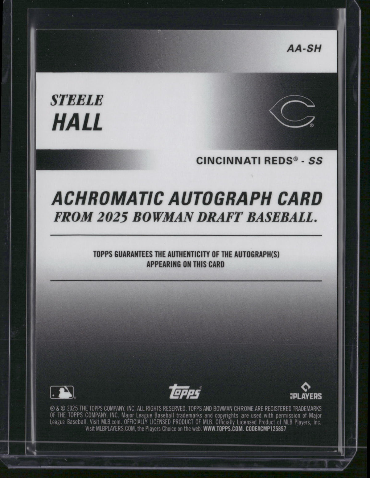 Steele Hall 2025 Bowman Draft Chrome Achromatic Autograph #AA-SH /50