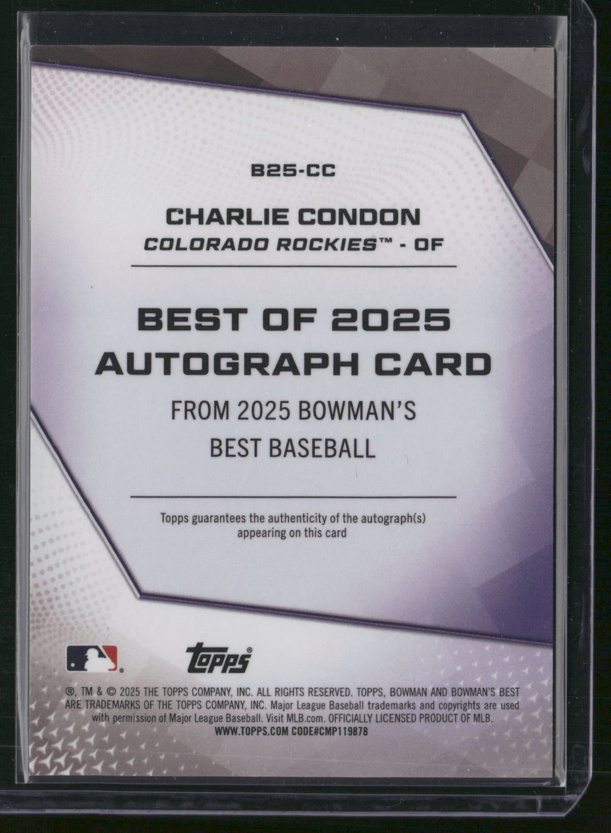 Charlie Condon 2025 Topps Bowman's Best #B25-CC Purple Refractor /75