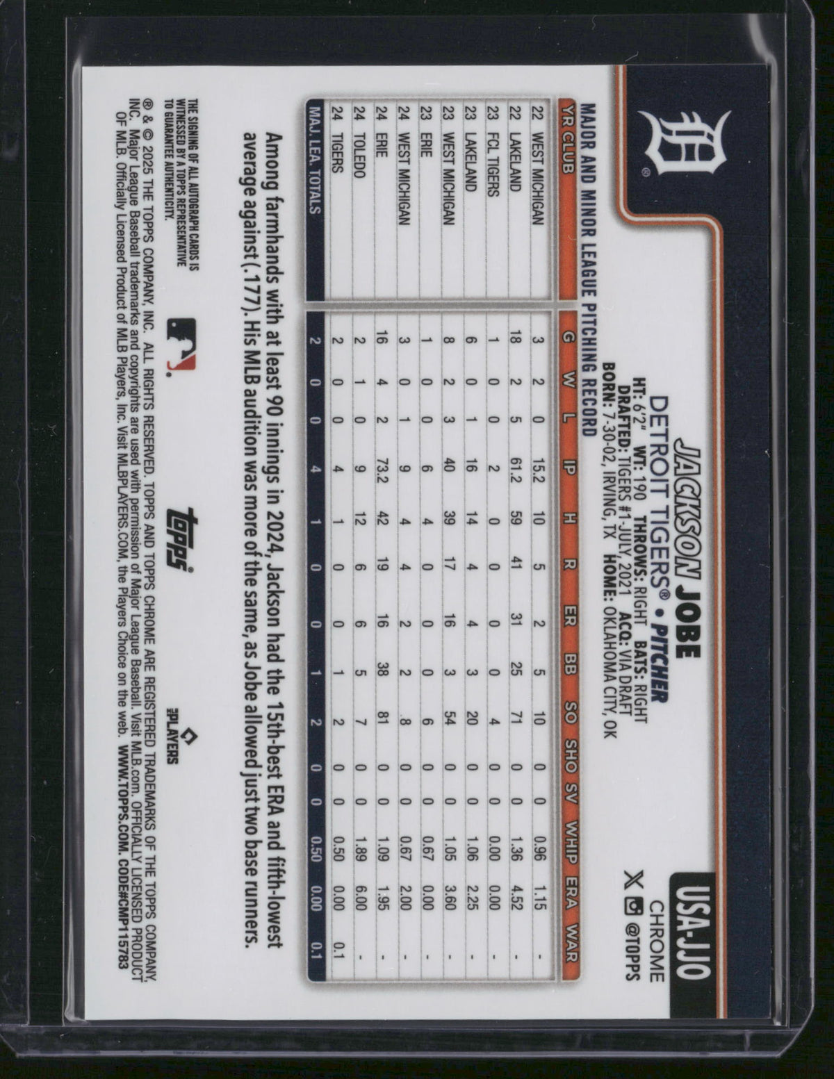 Jackson Jobe 2025 Topps Chrome #USA-JJO Orange Sapphire /25 RC