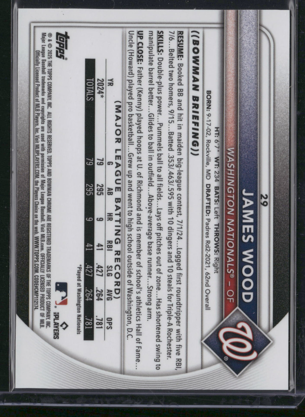 James Wood 2025 Bowman Chrome #29 Red Sapphire /5 RC