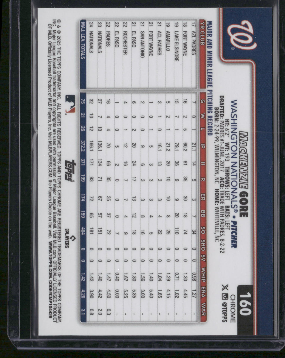 Mackenzie Gore 2023 Topps Chrome #160 Red Refractor /5