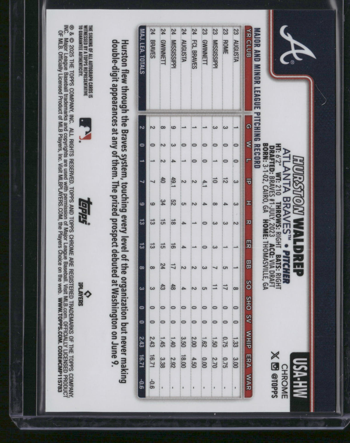 Hurston Waldrep 2024 Topps Chrome #USA-HW Green RayWave /99 RC