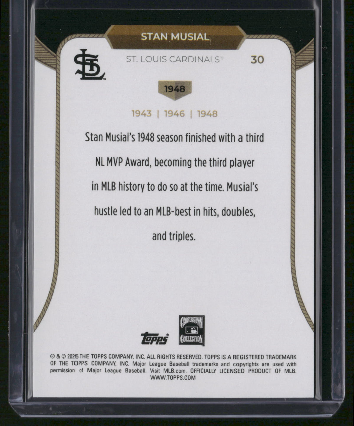 Stan Musial 2025 Topps Museum Collection 3x MVP Club #30 Copper /25