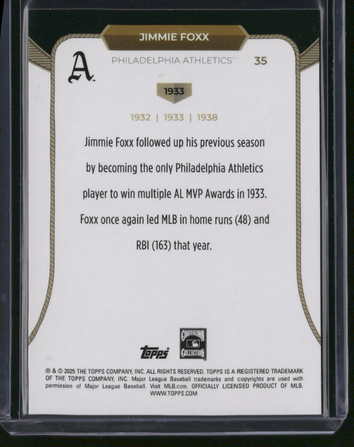 Jimmie Foxx 2025 Topps Cooperstown Collection 3X MVP Club #35 Green /99