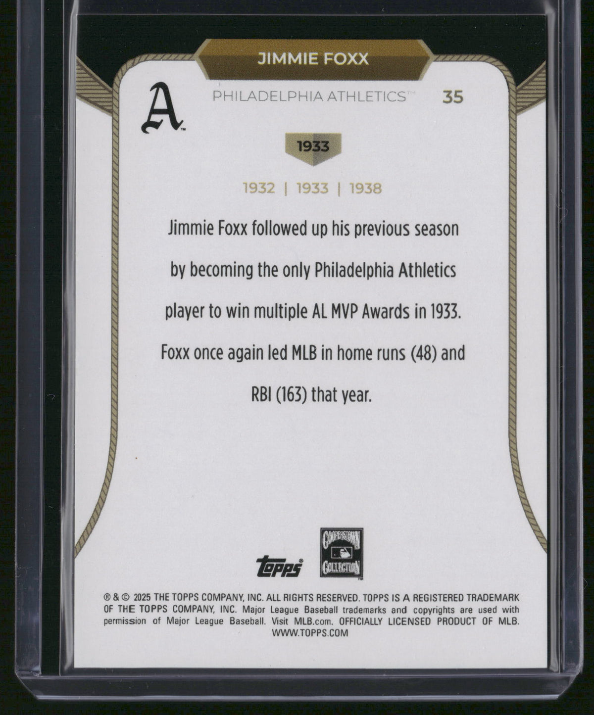 Jimmie Foxx 2025 Topps 3x MVP Club #35 Green /99