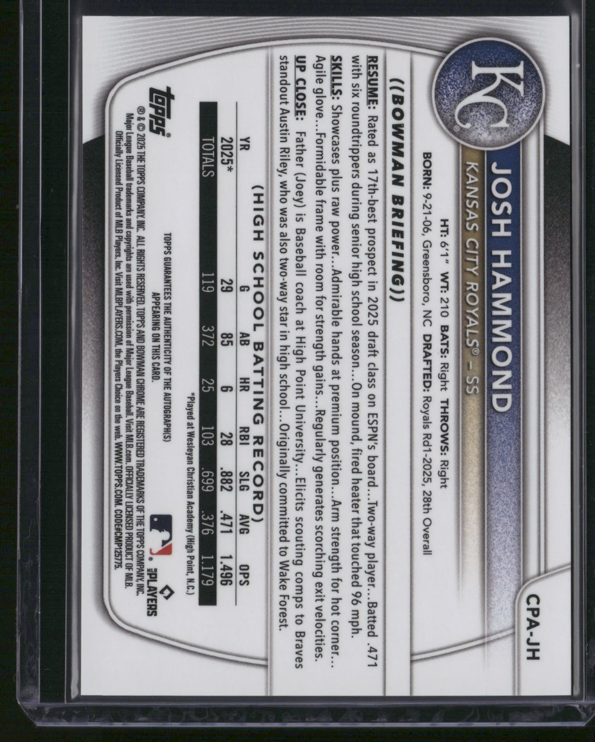 Josh Hammond 2025 Topps Bowman Chrome #CPA-JH Aqua Refractor /199 1st Bowman