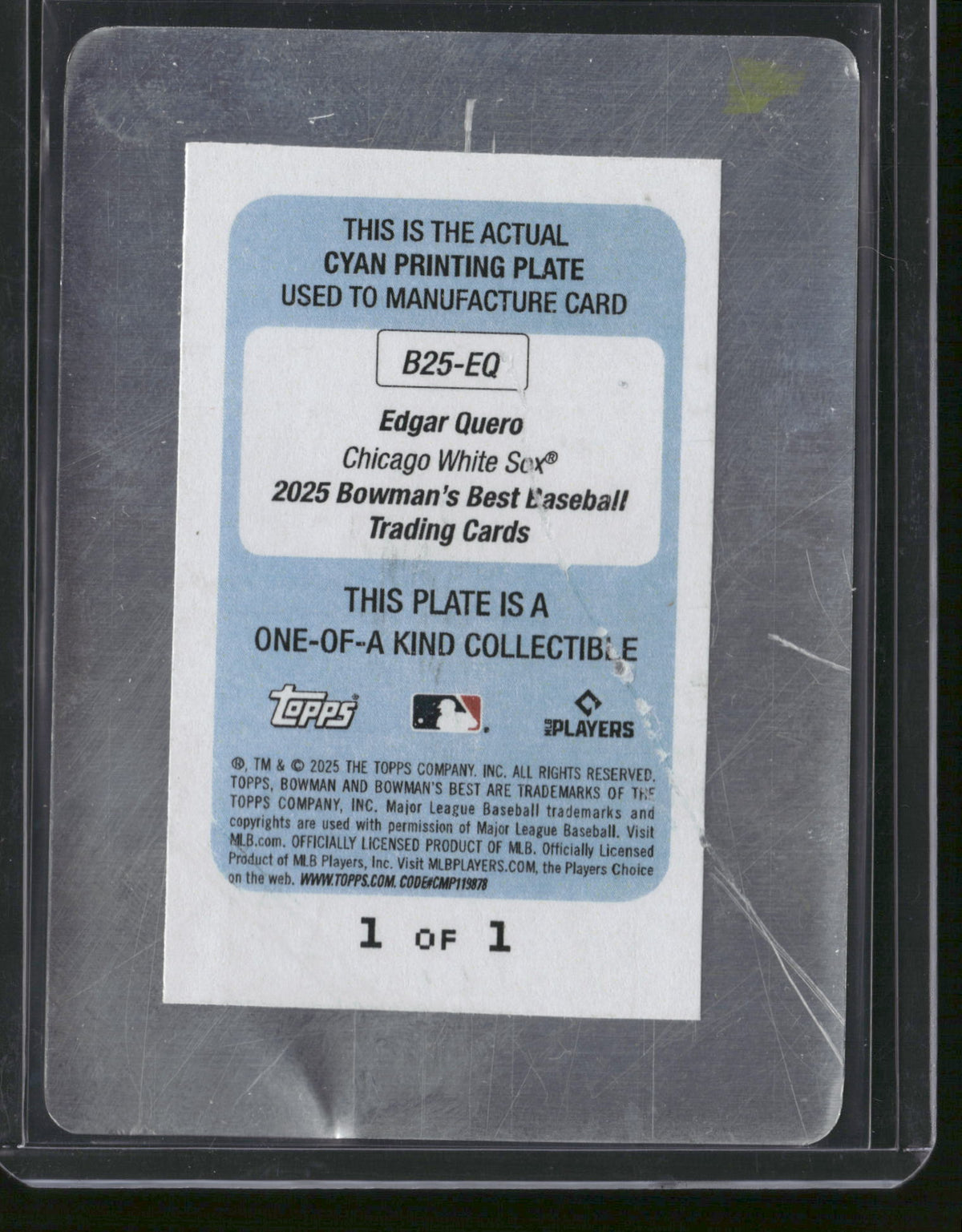 Edgar Quero 2025 Topps Bowman's Best #B25-EQ Cyan Printing Plate