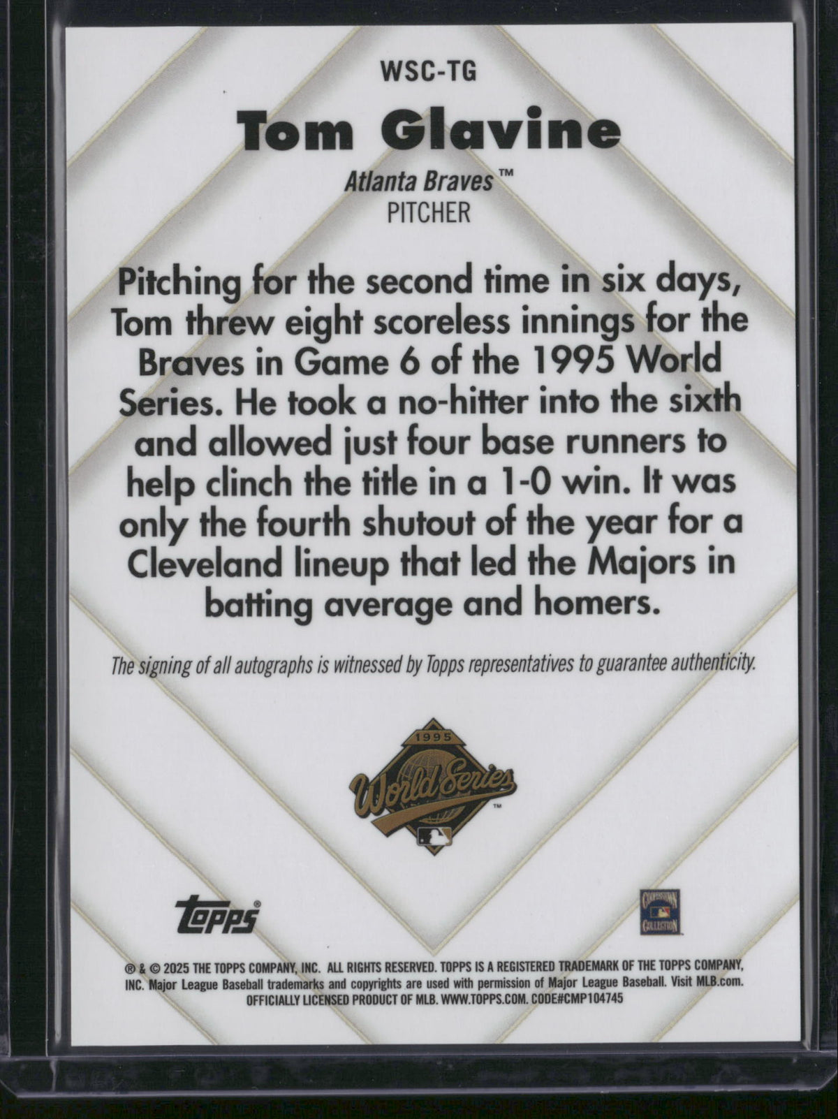 Tom Glavine 2025 Topps Chrome World Series Champion #WSC-TG /100